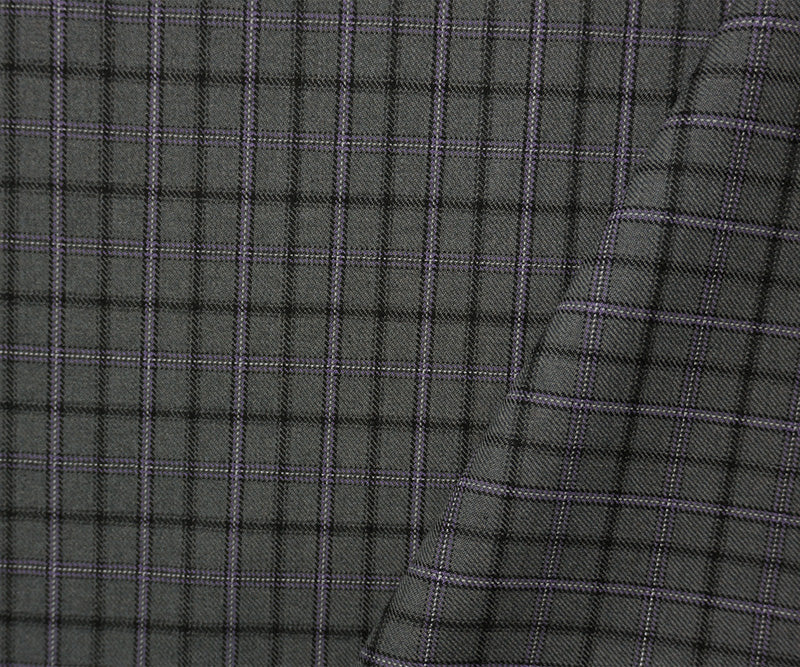Gray-Purple-Multi Wool-Poly Plaid Twill Suiting Fabric