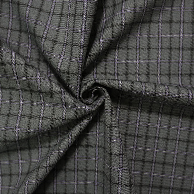 Gray-Purple-Multi Wool-Poly Plaid Twill Suiting Fabric