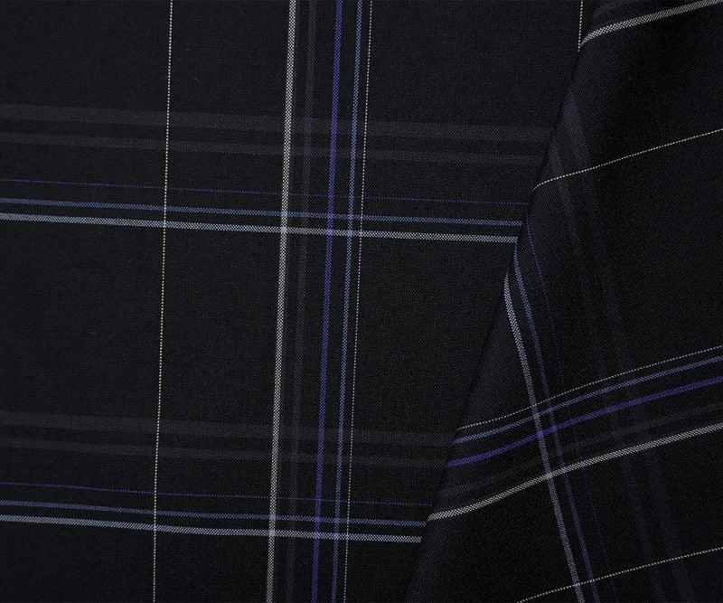 Deep Blue-Multi Poly Wool Plaid Woven Japanese Shirting Fabric