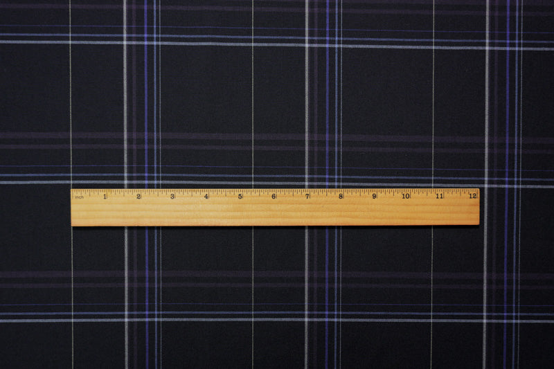 Deep Blue-Multi Poly Wool Plaid Woven Japanese Shirting Fabric