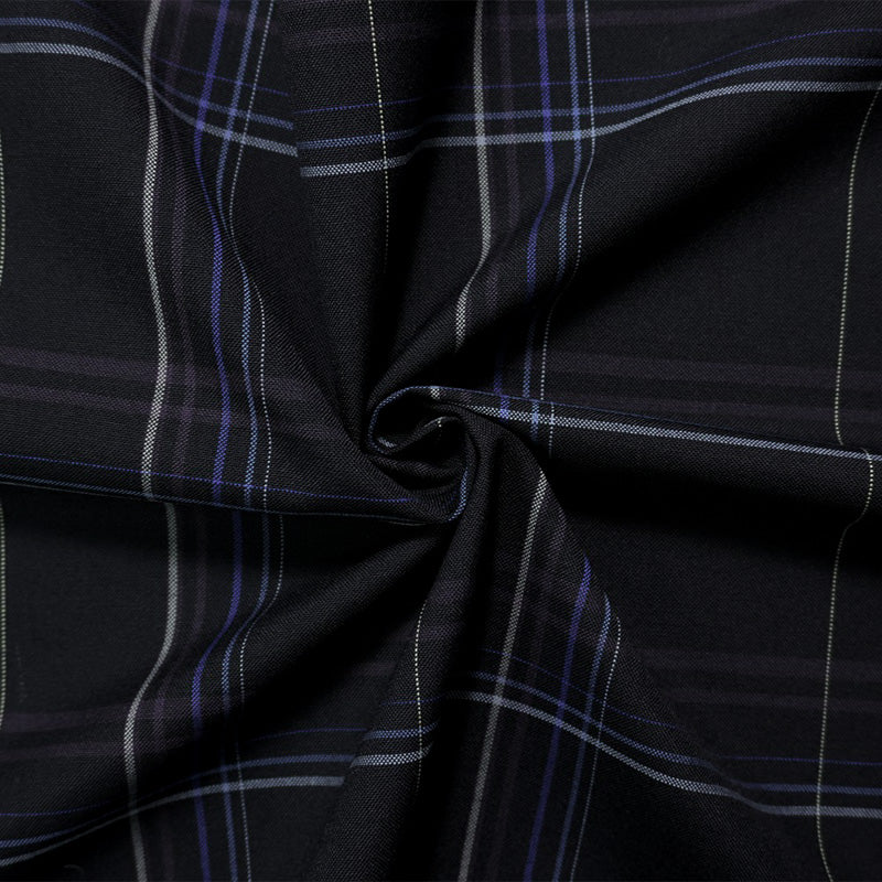 Deep Blue-Multi Poly Wool Plaid Woven Japanese Shirting Fabric