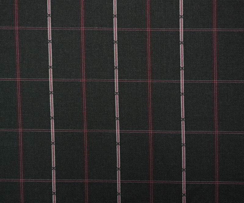 Black-Red-Multi Poly Wool Plaid-Check Twill Woven Suiting Fabric