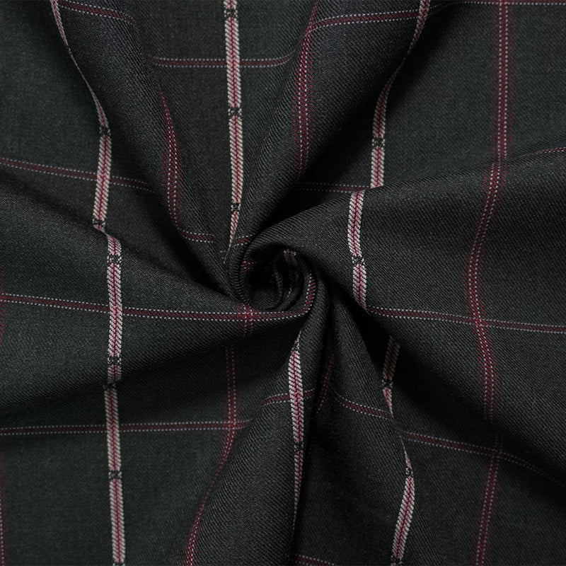 Black-Red-Multi Poly Wool Plaid-Check Twill Woven Suiting Fabric