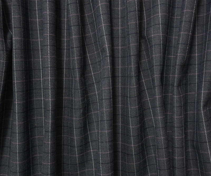 Gray-Blue-Pink Wool-Poly Check Twill Suiting Fabric