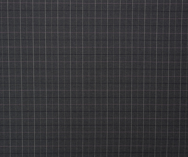 Gray-Blue-Pink Wool-Poly Check Twill Suiting Fabric