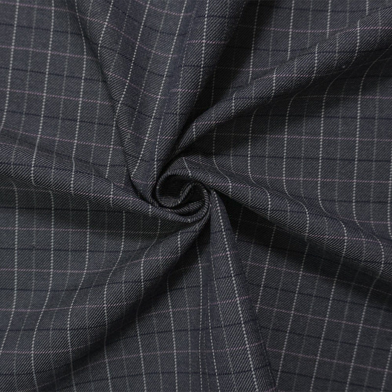 Gray-Blue-Pink Wool-Poly Check Twill Suiting Fabric