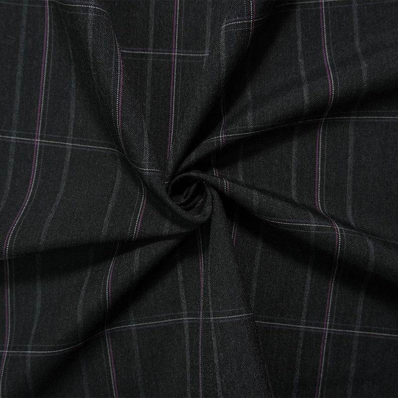 Black-Multi Poly Wool Plaid-Check Japanese Woven Shirting Fabric