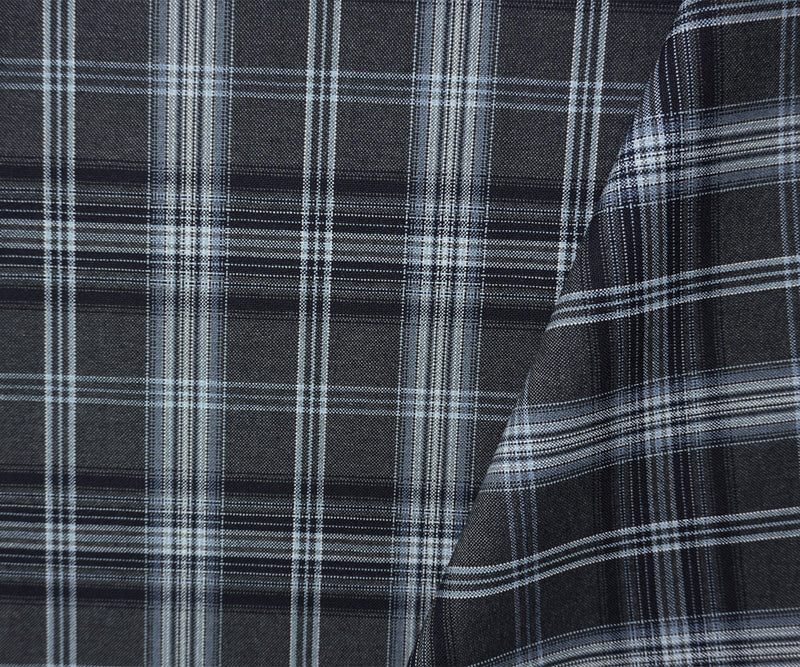 Gray-Blue-Multi Poly-Wool Plaid Woven Shirting Fabric
