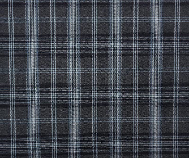 Gray-Blue-Multi Poly-Wool Plaid Woven Shirting Fabric