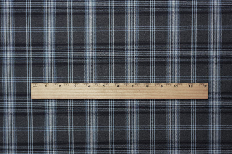 Gray-Blue-Multi Poly-Wool Plaid Woven Shirting Fabric