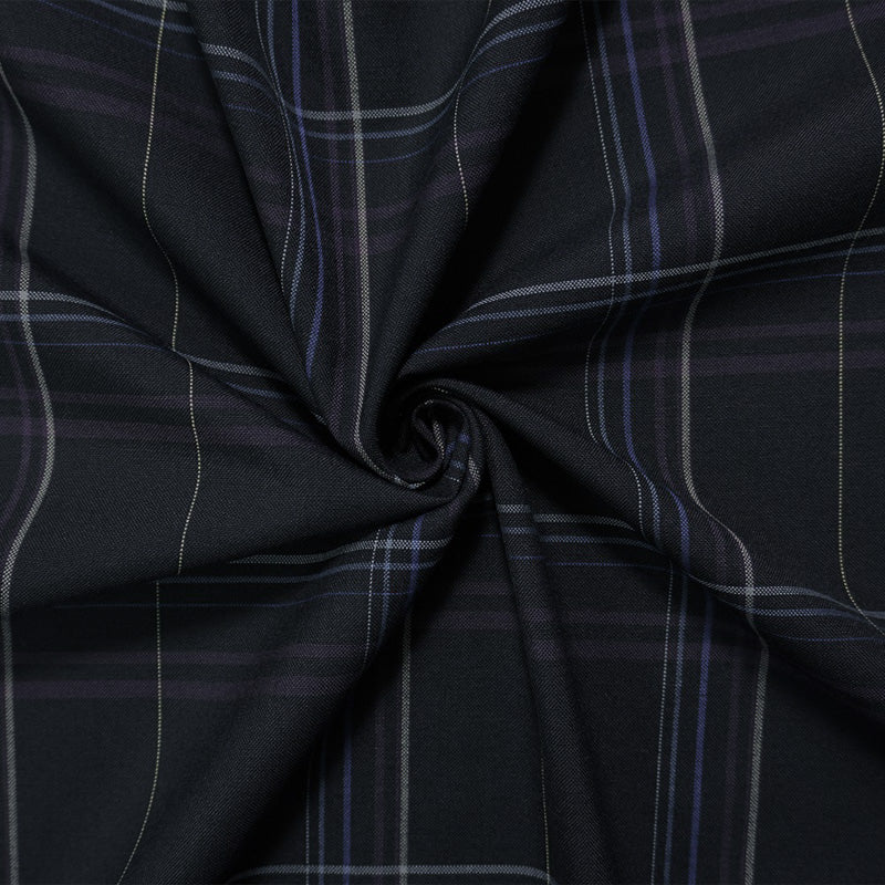 Deep Blue-Multi Poly Wool Plaid Woven Japanese Shirting Fabric