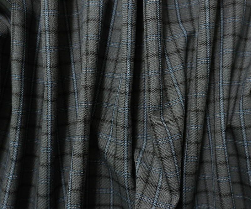 Gray-Blue-Multi Wool-Poly Plaid Twill Suiting Fabric