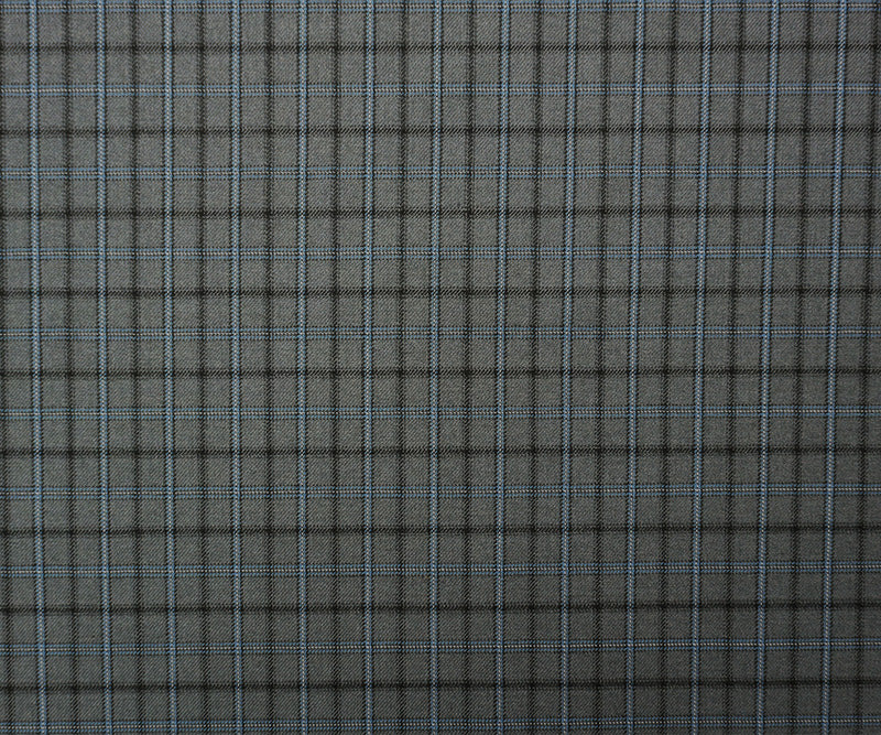 Gray-Blue-Multi Wool-Poly Plaid Twill Suiting Fabric
