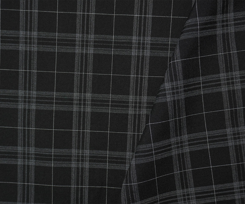Black-Gray Poly Wool Plaid-Check Japanese Woven Shirting Fabric