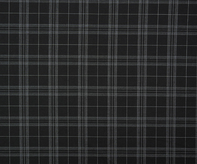 Black-Gray Poly Wool Plaid-Check Japanese Woven Shirting Fabric