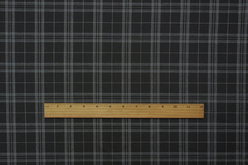 Black-Gray Poly Wool Plaid-Check Japanese Woven Shirting Fabric