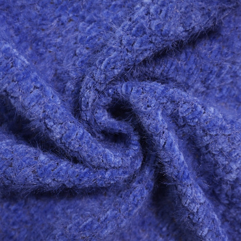 Blue Poly Solid Chenille Sweater Knit Fabric