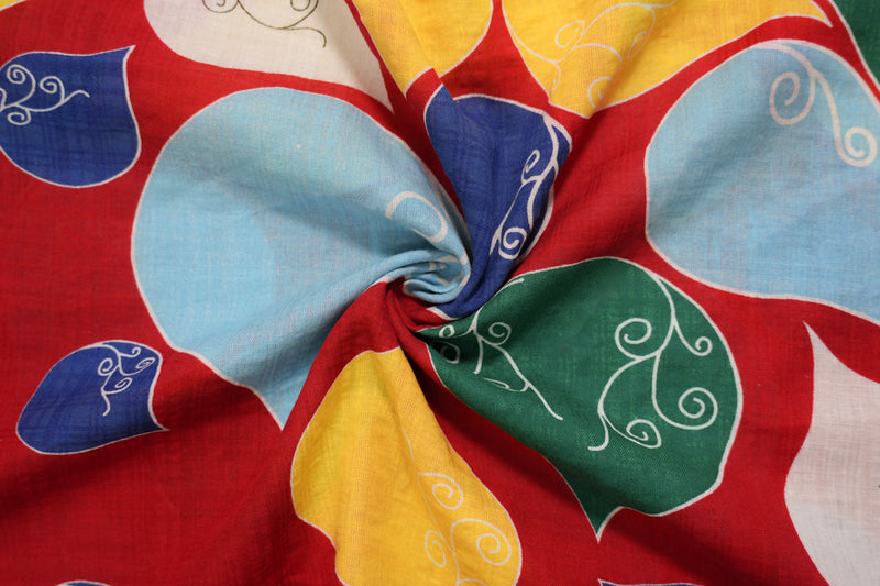 Red-Multi Cotton Abstract Droplets Printed Voile Woven Fabric