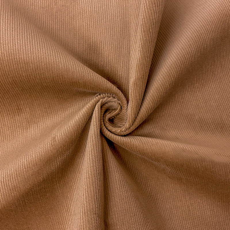 Brown Cotton Spandex Stretch Solid Pinwale Corduroy Woven Fabric