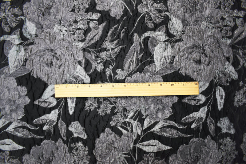 Black-Gray Floral Jacquard Matelasse Brocade Woven Fabric