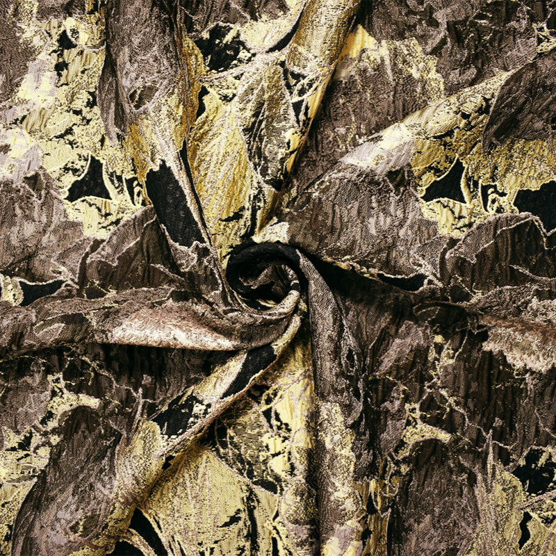 Brown-Rose Gold Floral Jacquard Matelasse Brocade Woven Fabric