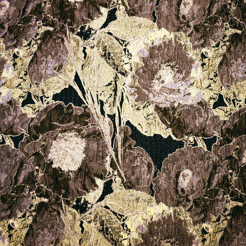 Brown-Rose Gold Floral Jacquard Matelasse Brocade Woven Fabric