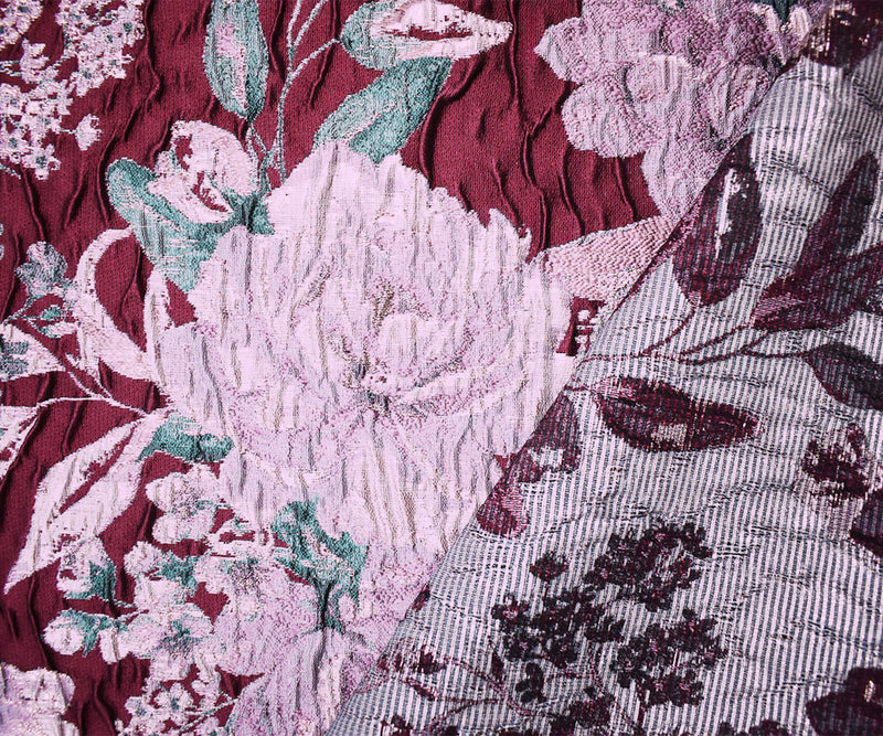 Deep Red Floral Jacquard Matelasse Brocade Woven Fabric