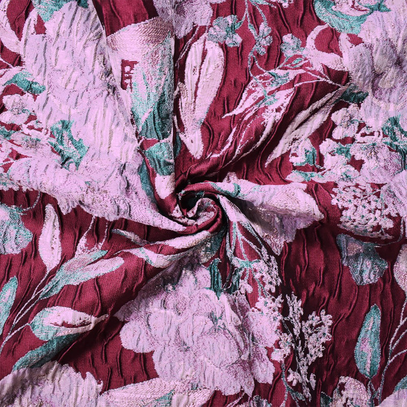 Deep Red Floral Jacquard Matelasse Brocade Woven Fabric