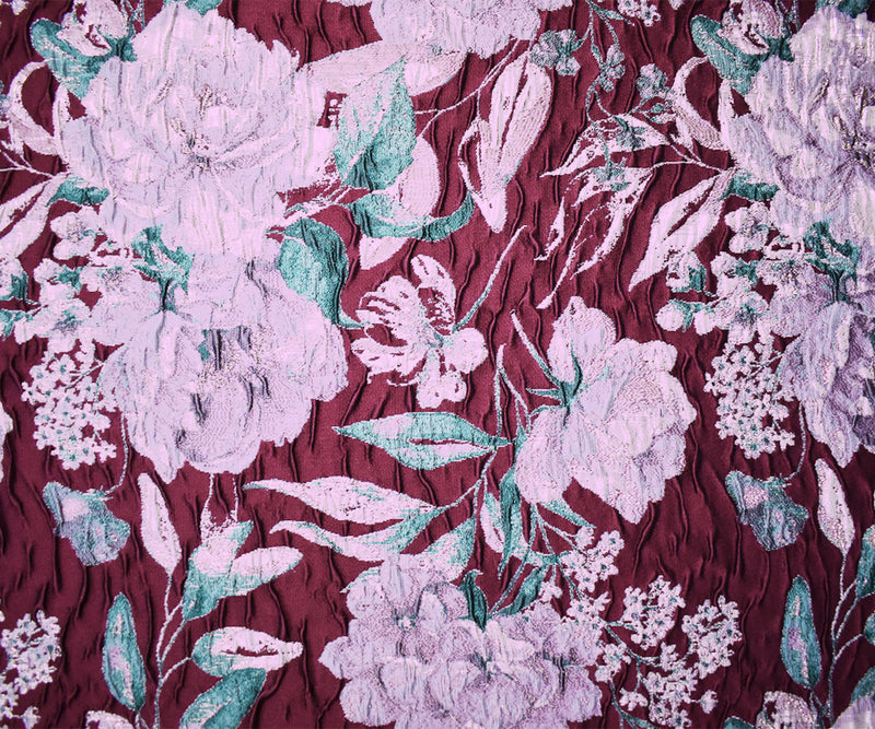 Deep Red Floral Jacquard Matelasse Brocade Woven Fabric