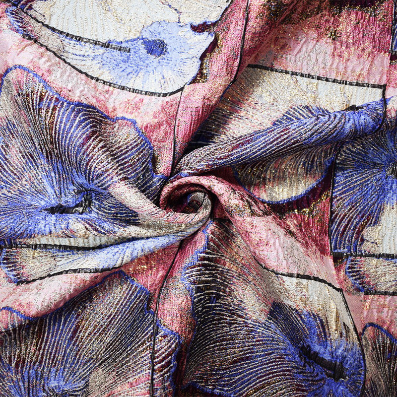 Pink-Multi Floral Tile Jacquard Matelasse Brocade Woven Fabric