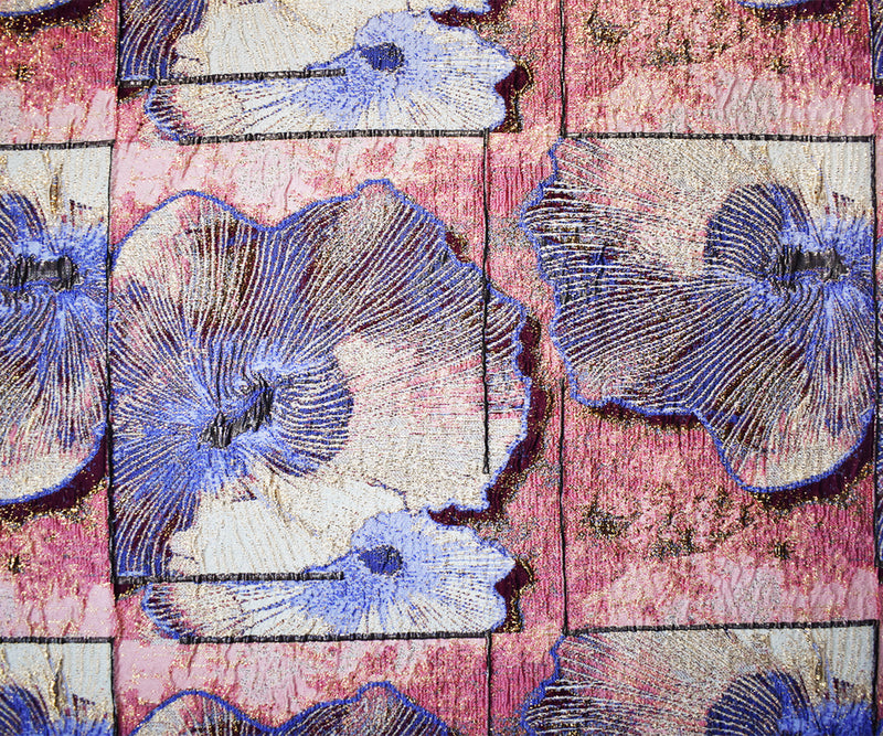Pink-Multi Floral Tile Jacquard Matelasse Brocade Woven Fabric