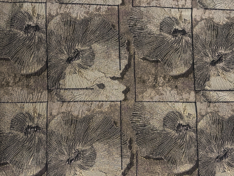 Brown-Gold Floral Tile Jacquard Matelasse Brocade Woven Fabric