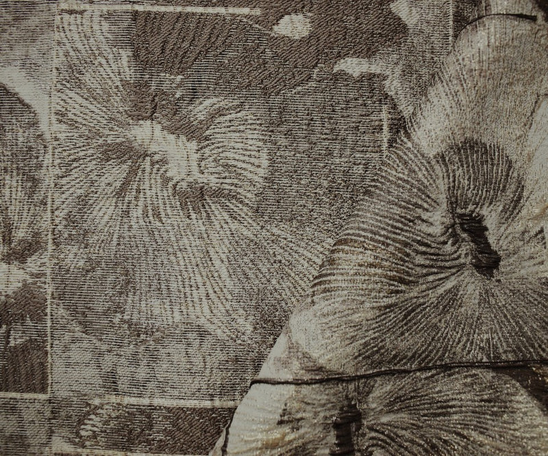 Brown-Gold Floral Tile Jacquard Matelasse Brocade Woven Fabric