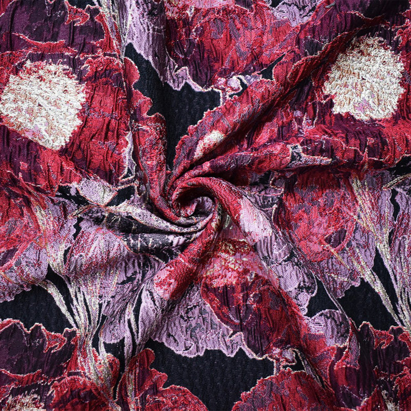 Red-Gold Abstract Floral Jacquard Matelasse Brocade Woven Fabric
