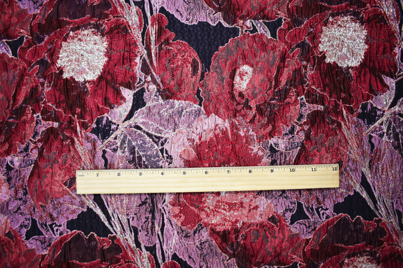 Red-Gold Abstract Floral Jacquard Matelasse Brocade Woven Fabric
