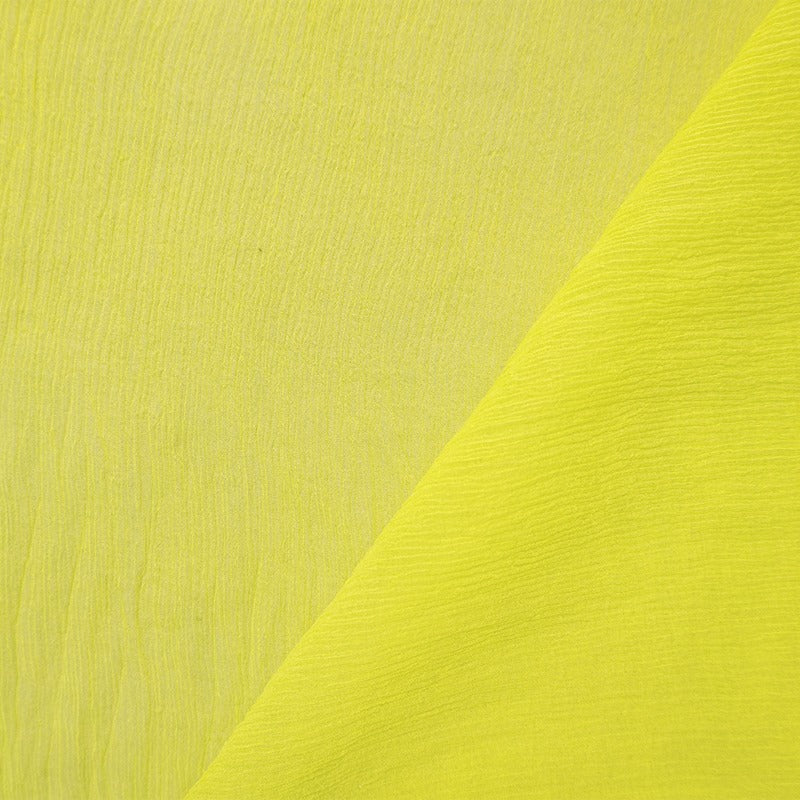 Yellow Silk Solid Crinkled Chiffon Woven Fabric