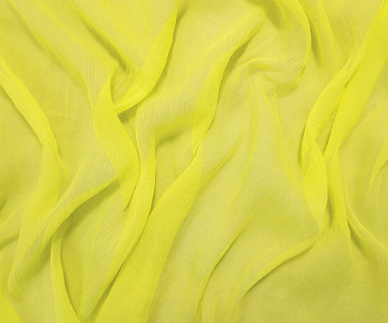 Yellow Silk Solid Crinkled Chiffon Woven Fabric