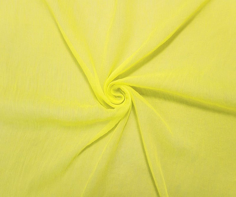 Yellow Silk Solid Crinkled Chiffon Woven Fabric