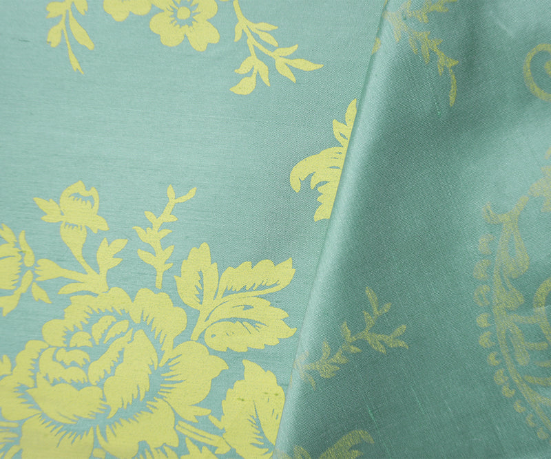 Green-Yellow Silk Floral Printed Taffeta Woven Fabric