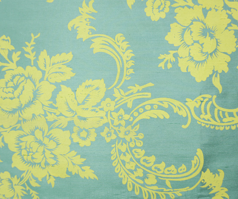 Green-Yellow Silk Floral Printed Taffeta Woven Fabric