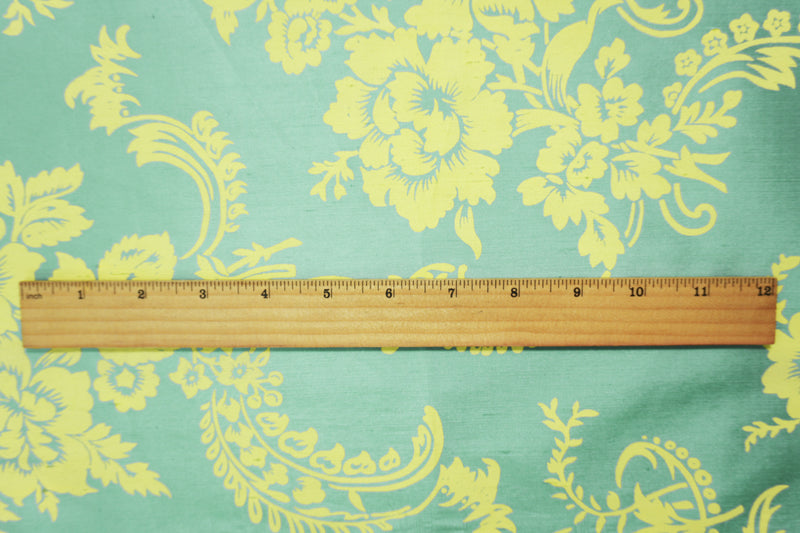 Green-Yellow Silk Floral Printed Taffeta Woven Fabric