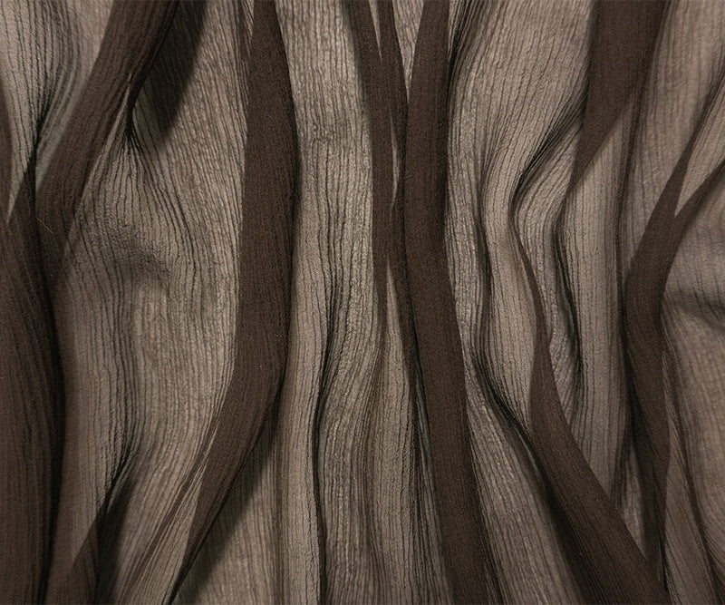 Brown Silk Solid Crinkle Yoryu Chiffon Woven Fabric