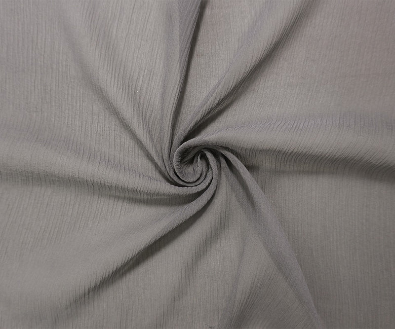 Gray Silk Solid Crinkled Chiffon Woven Fabric