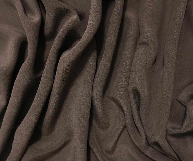 Brown Silk Washed Crepe De Chine Woven Fabric