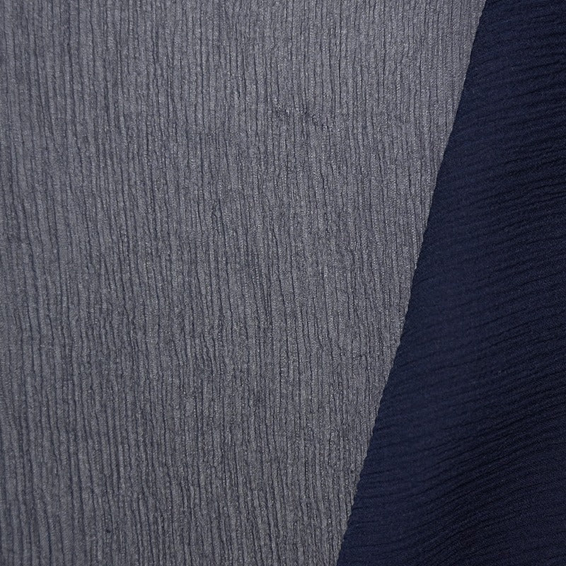 Navy Blue Silk Solid Crinkled Chiffon Woven Fabric