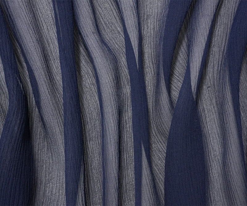 Navy Blue Silk Solid Crinkled Chiffon Woven Fabric