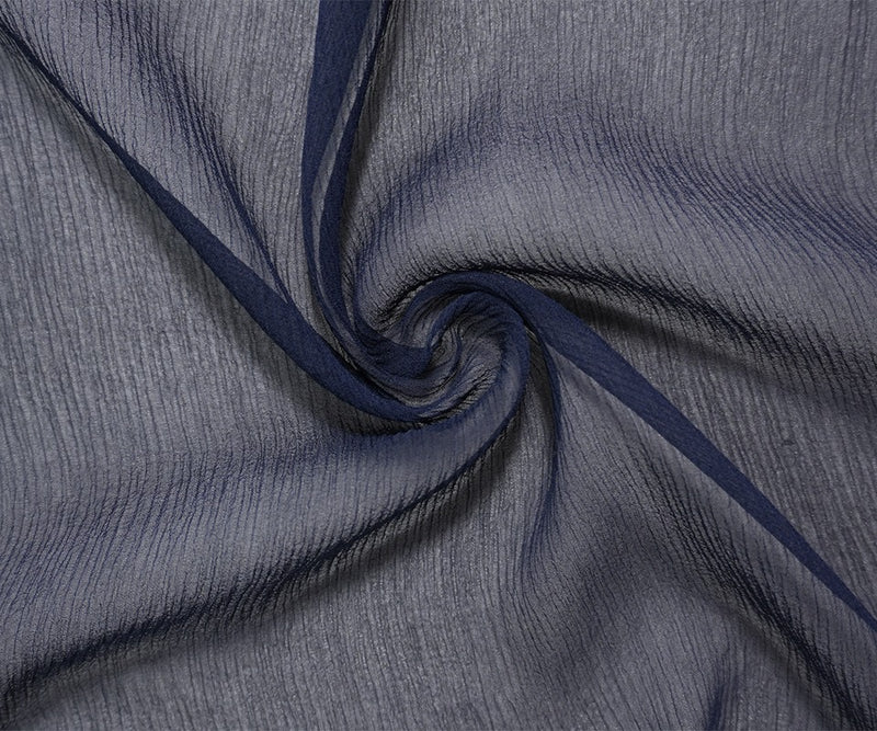 Navy Blue Silk Solid Crinkled Chiffon Woven Fabric