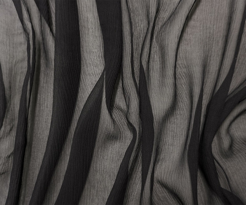 Black Silk Solid Crinkled Chiffon Woven Fabric