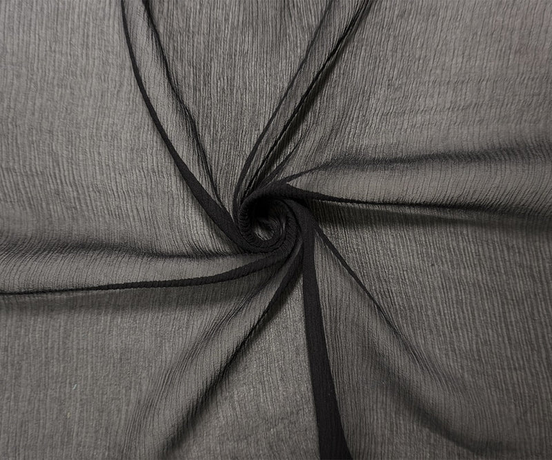 Black Silk Solid Crinkled Chiffon Woven Fabric