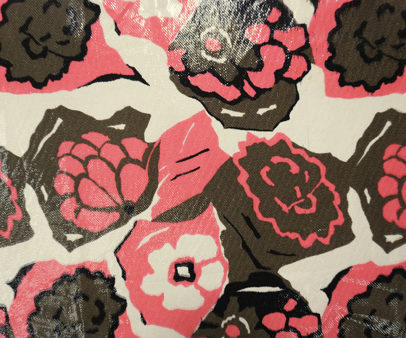 Pink Silk-Poly Floral Printed Satin Woven Fabric
